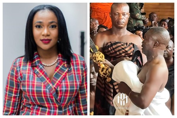 Just In: Agonamanhene bans MP Mavis Nkansah-Boadu from holding events on his land Obirikomfo Anokye Boakye II (R) has banned Mavis from organising events