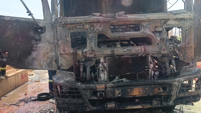 Water tanker catches fire and burns beyond recognition at Gomoa Akotsi Water tanker catches fire and burns beyond recognition at Gomoa Akotsi